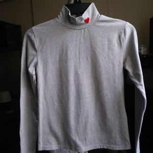 Gray Mock-Turtleneck Heart-Embroidered Long Sleeve